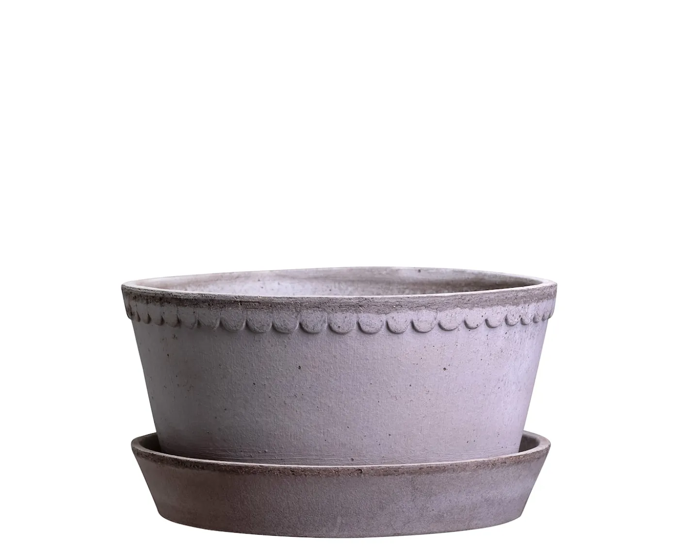 Bergs Potter Helena Low Kruka med Fat Raw Grey Terracotta Ø21