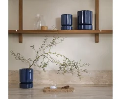 Bergs Potter Hoff Kruka med Fat Glazed Sapphire Blue Ø16
