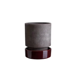 Bergs Potter Hoff Kruka med Fat Raw Grey/Glazed Deep Burgundy Ø14