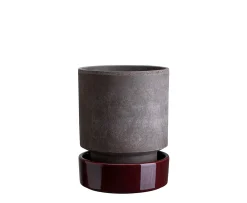 Bergs Potter Hoff Kruka med Fat Raw Grey/Glazed Deep Burgundy Ø16