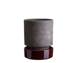 Bergs Potter Hoff Kruka med Fat Raw Grey/Glazed Deep Burgundy Ø18