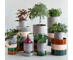 Bergs Potter Hoff Kruka med Fat Raw Grey/Glazed Emerald Green Ø16