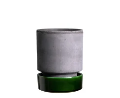 Bergs Potter Hoff Kruka med Fat Raw Grey/Glazed Emerald Green Ø18