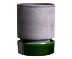 Bergs Potter Hoff Kruka med Fat Raw Grey Glazed Emerald Green Ø8, 2-pack