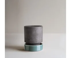 Bergs Potter Hoff Kruka med Fat Raw Grey/Glazed Misty Blue Ø14