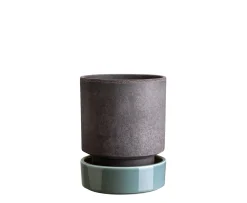 Bergs Potter Hoff Kruka med Fat Raw Grey/Glazed Misty Blue Ø14