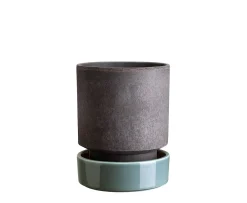 Bergs Potter Hoff Kruka med Fat Raw Grey/Glazed Misty Blue Ø18