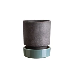 Bergs Potter Hoff Kruka med Fat Raw Grey/Glazed Misty Blue Ø16