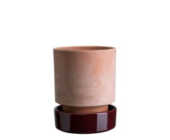 Bergs Potter Hoff Kruka med Fat Raw Rosa/Glazed Deep Burgundy Ø16