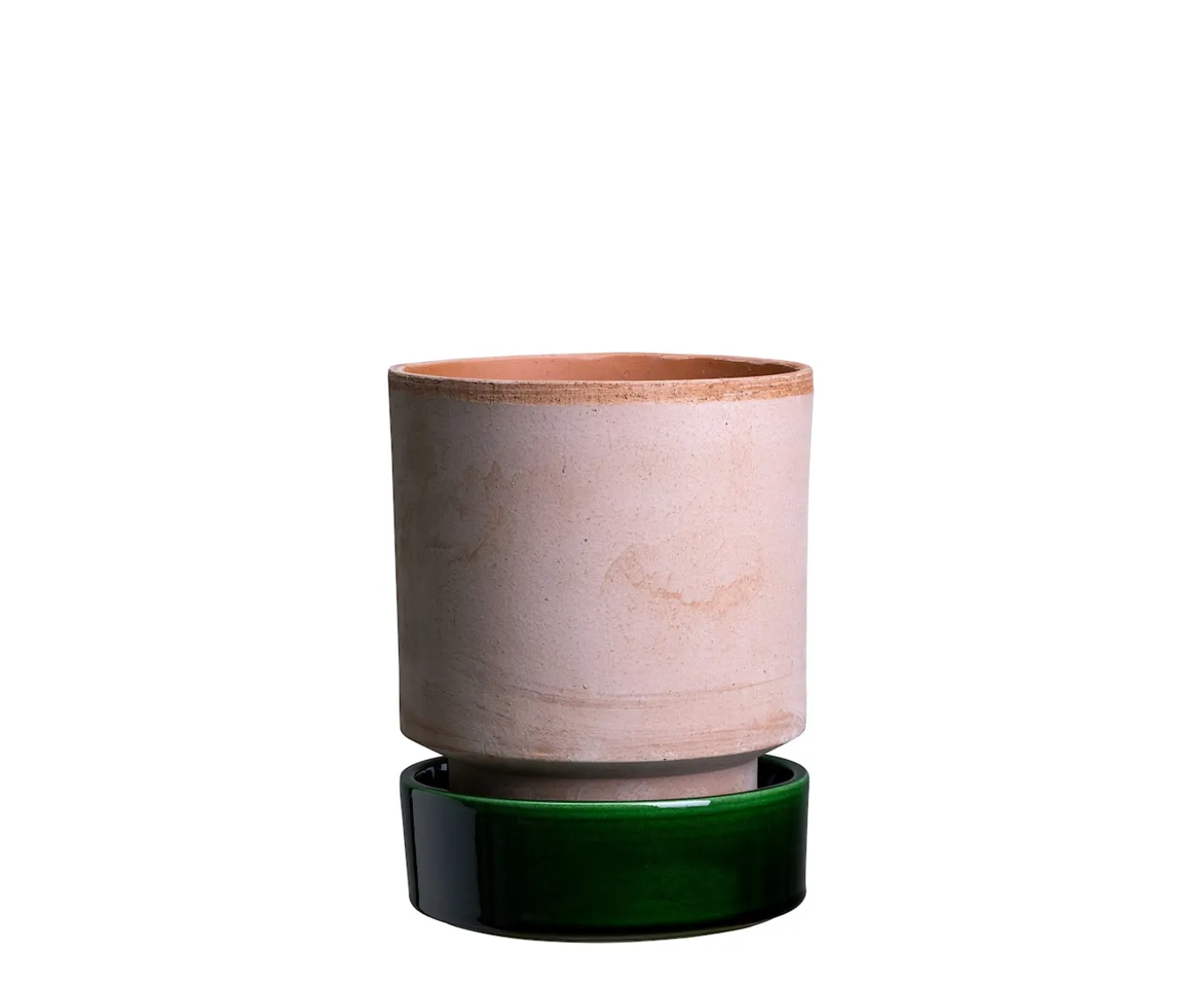 Bergs Potter Hoff Kruka med Fat Raw Rosa/Glazed Emerald Green Ø14