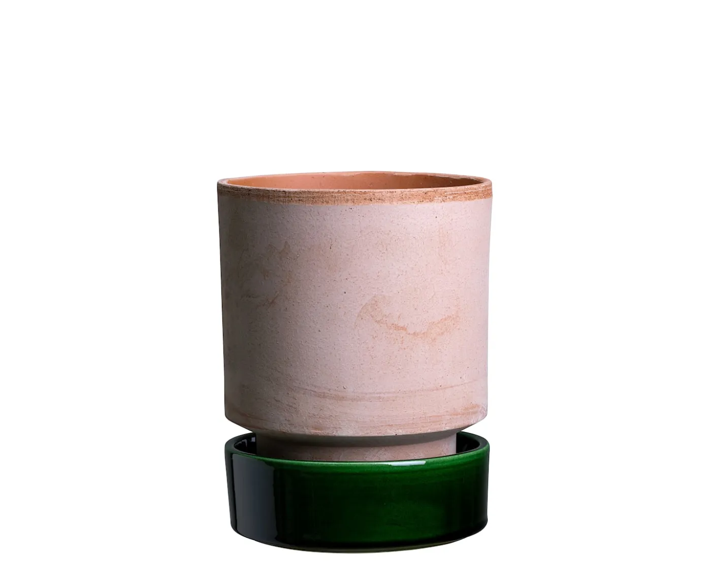 Bergs Potter Hoff Kruka med Fat Raw Rosa/Glazed Emerald Green Ø18
