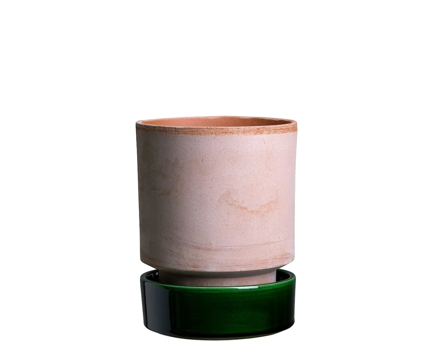 Bergs Potter Hoff Kruka med Fat Raw Rosa/Glazed Emerald Green Ø16