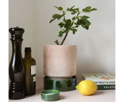Bergs Potter Hoff Kruka med Fat Raw Rosa Glazed Emerald Green Ø8, 2-pack