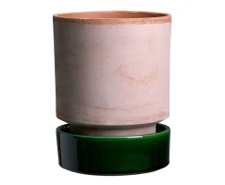 Bergs Potter Hoff Kruka med Fat Raw Rosa Glazed Emerald Green Ø8, 2-pack