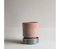 Bergs Potter Hoff Kruka med Fat Raw Rosa/Glazed Misty Blue Ø14