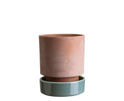 Bergs Potter Hoff Kruka med Fat Raw Rosa/Glazed Misty Blue Ø16