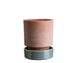Bergs Potter Hoff Kruka med Fat Raw Rosa/Glazed Misty Blue Ø18