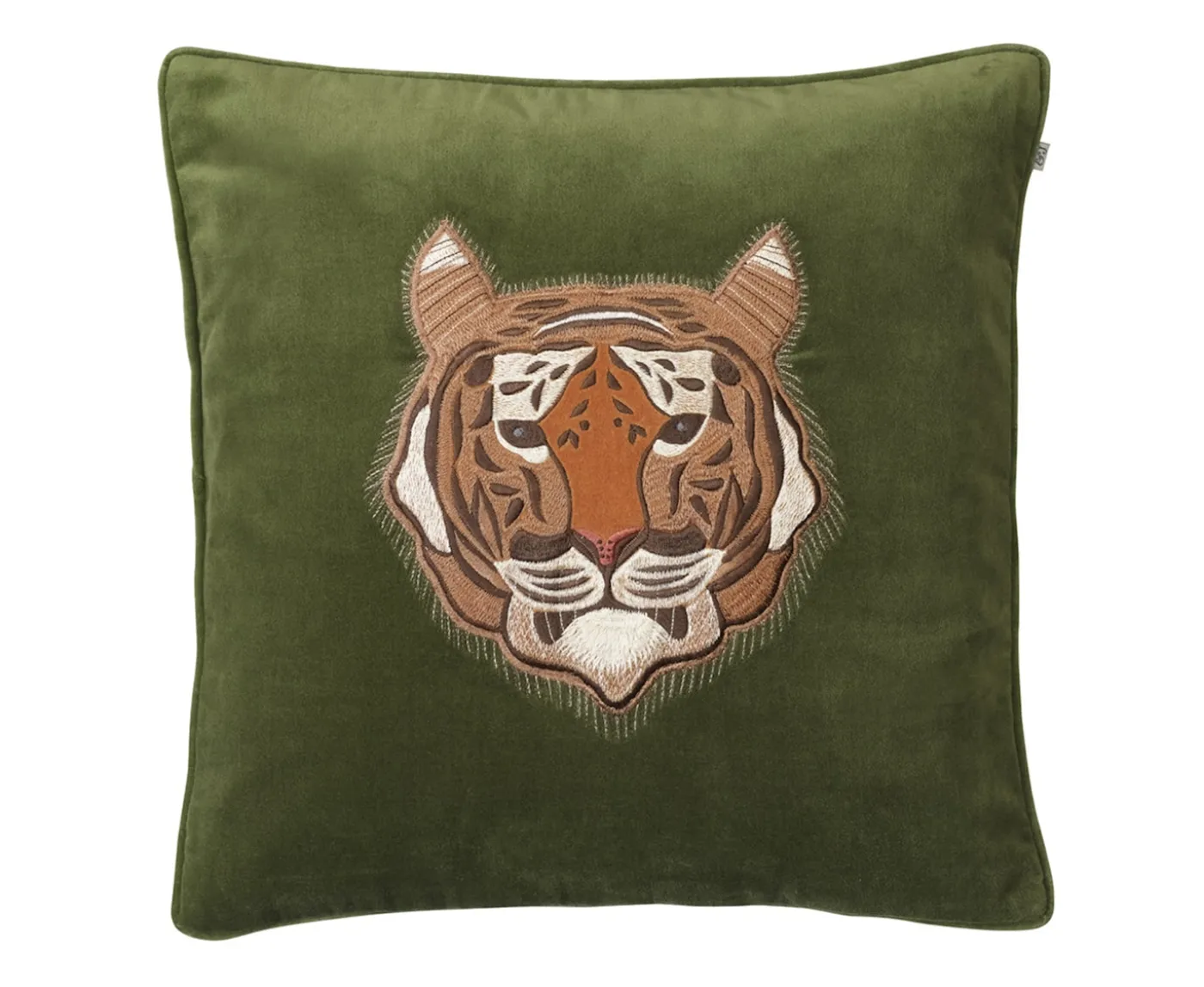 Chhatwal & Jonsson Embroidered Tiger Kuddfodral Sammet Cactus Green 50x50
