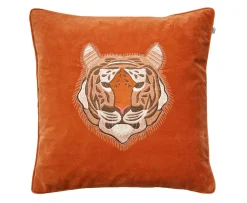 Chhatwal & Jonsson Embroidered Tiger Kuddfodral Sammet Orange 50x50
