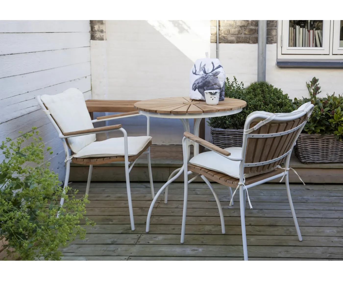 Cinas Ellen Cafebord Vit/Teak Ø80