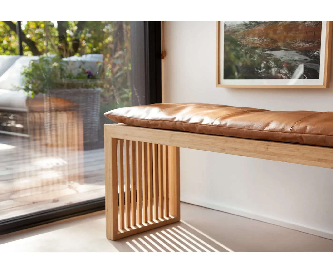 Cinas Sittsdyna Bänk Läder Ljusbrun 104x35cm