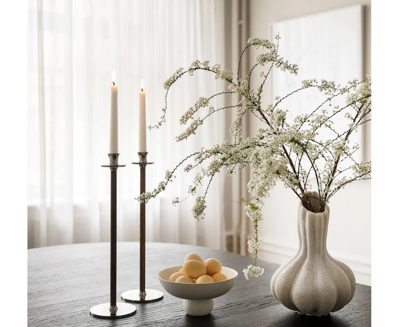 Hilke Collection Alto Basso Ljusstake Silver/Oak 39cm