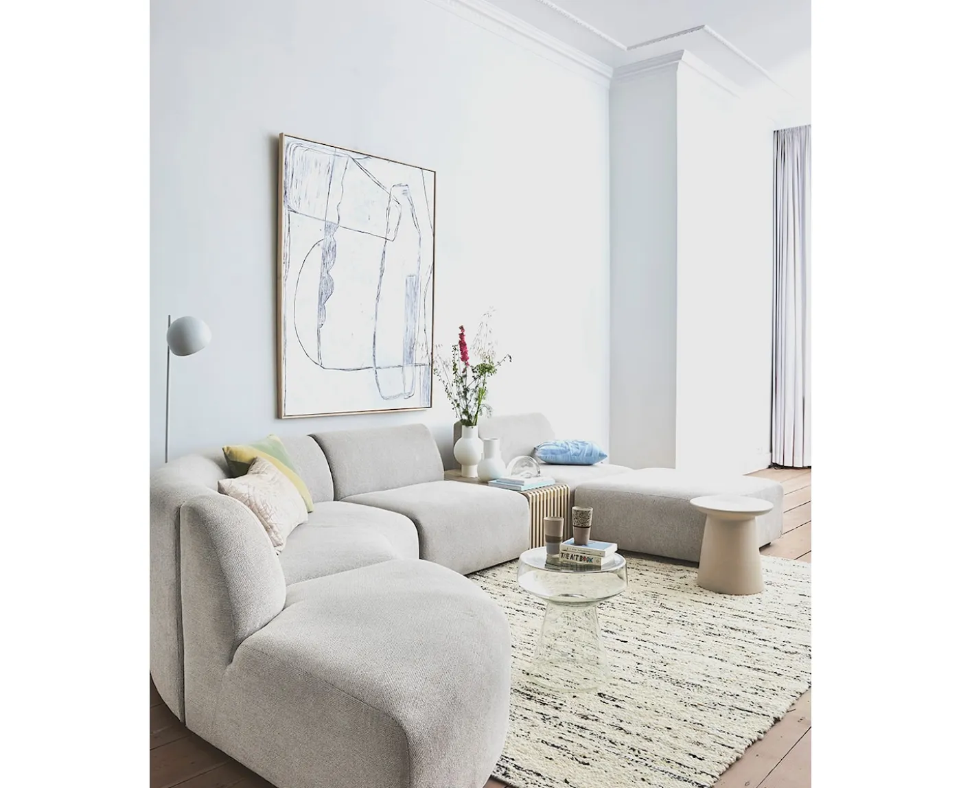 HKliving Slatted Bänk Sand 96cm