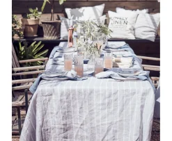 Lovely Linen Misty Duk Linne Stripe Sky 145x380