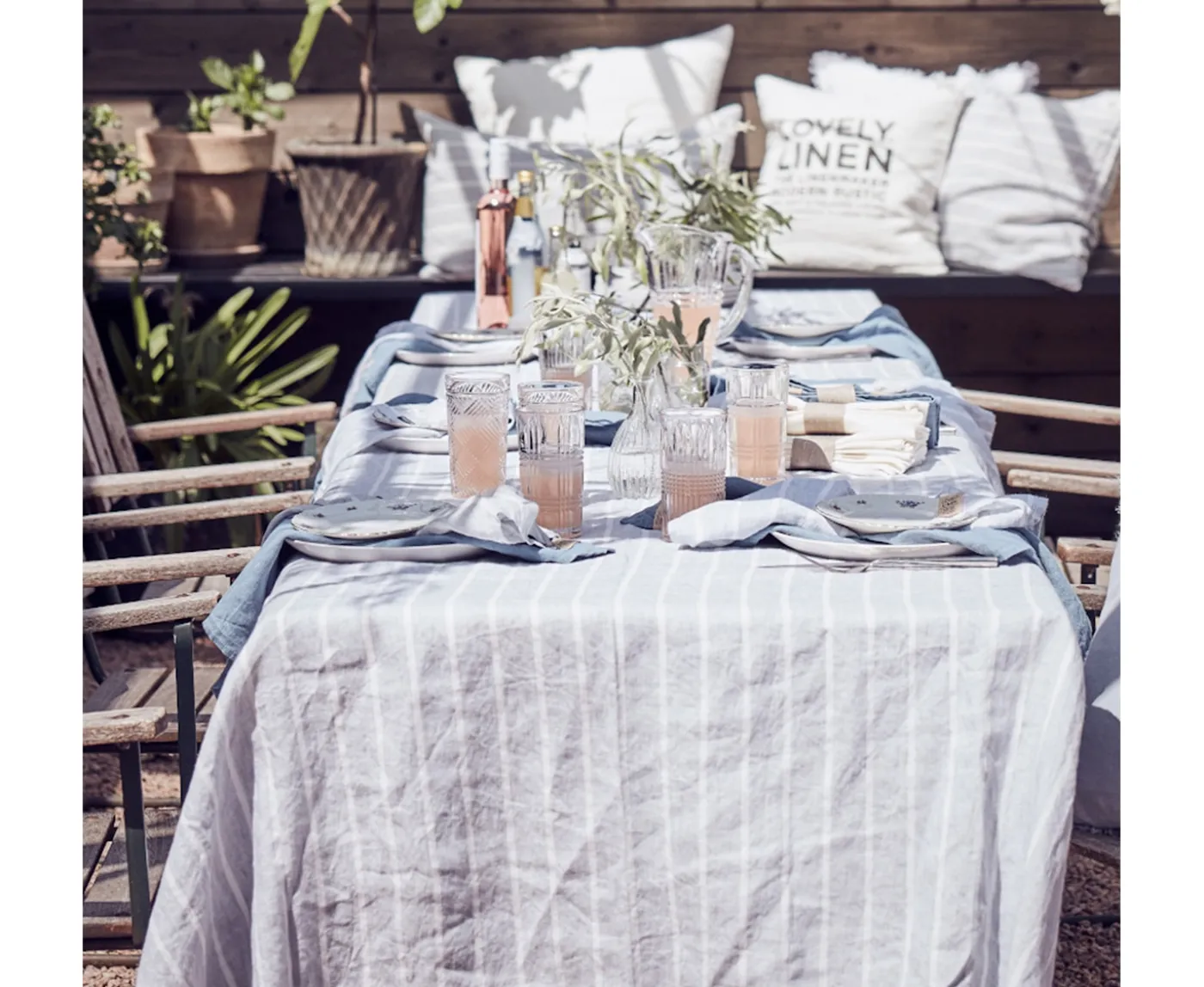 Lovely Linen Misty Duk Linne Stripe Sky 145x380