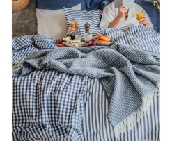 Lovely Linen Misty Påslakan Linne Edge Denim Blue Enkel