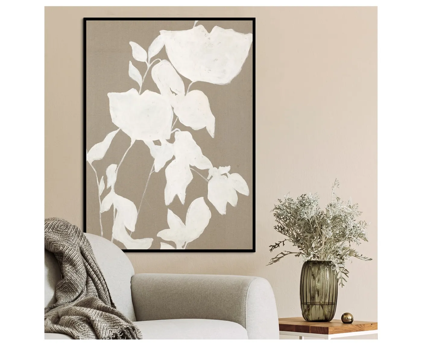 Malerifabrikken Linen Fortuna White Tavla Black Frame 90x120