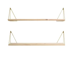 Maze Pythagoras Play Vägghylla Natural Pine/Brass Matte 20x80cm 2-pack