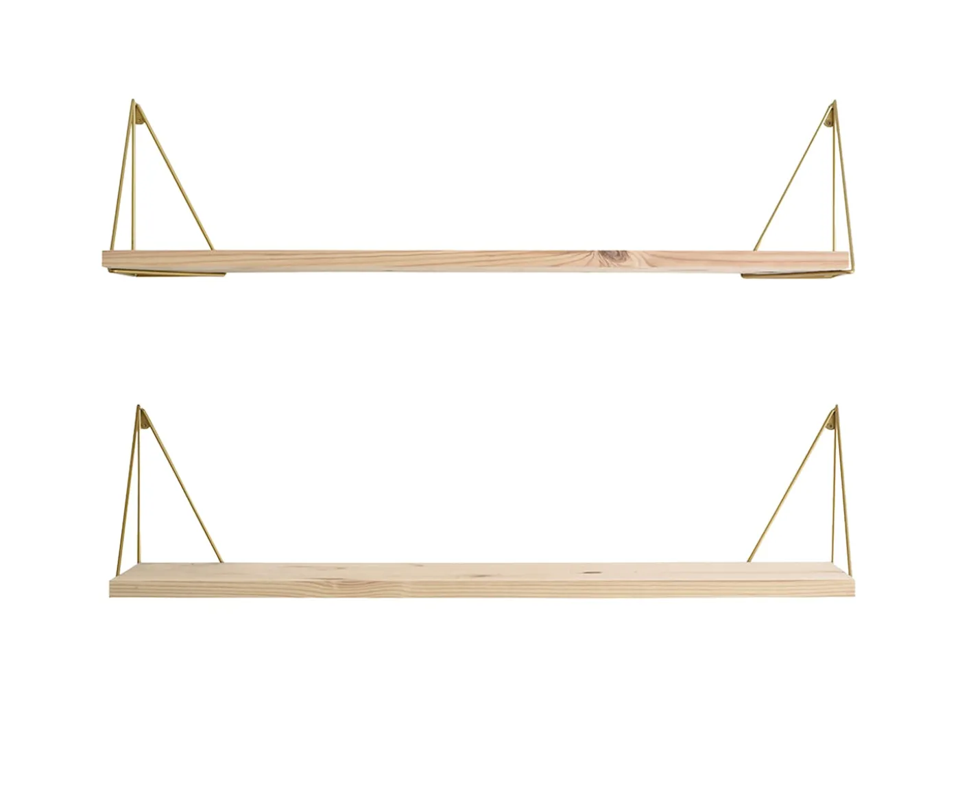 Maze Pythagoras Play Vägghylla Natural Pine/Brass Matte 20x80cm 2-pack