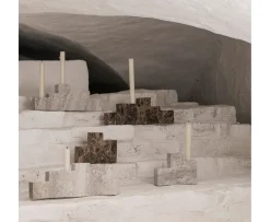 Mette Ditmer Step Trio Ljusstake Travertine Chalk