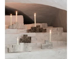 Mette Ditmer Step Trio Ljusstake Travertine Chalk