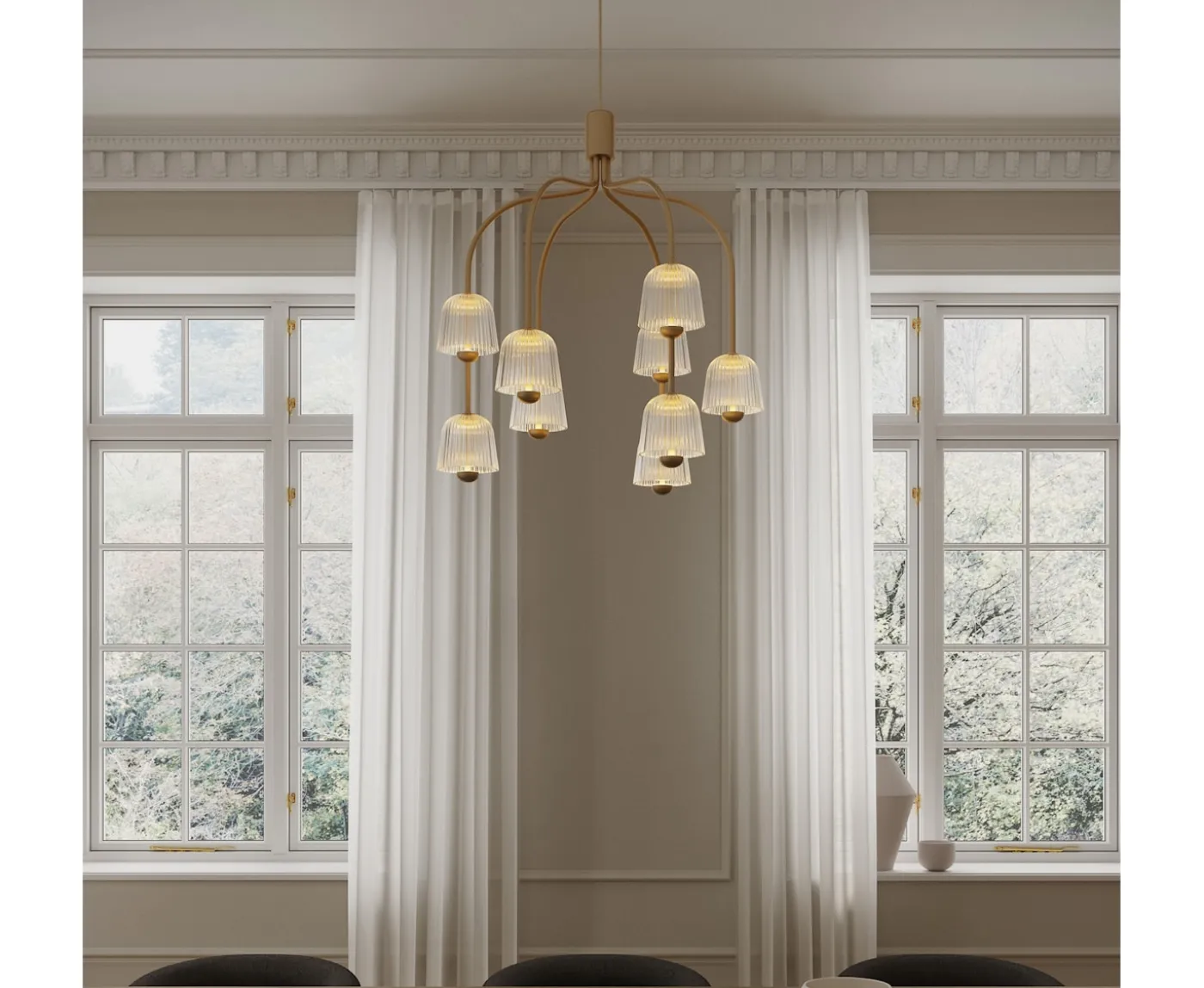 Nuura Asteea 9 Taklampa Satin Brass/Ripple Clear