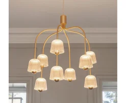 Nuura Asteea 9 Taklampa Satin Brass/Ripple Clear