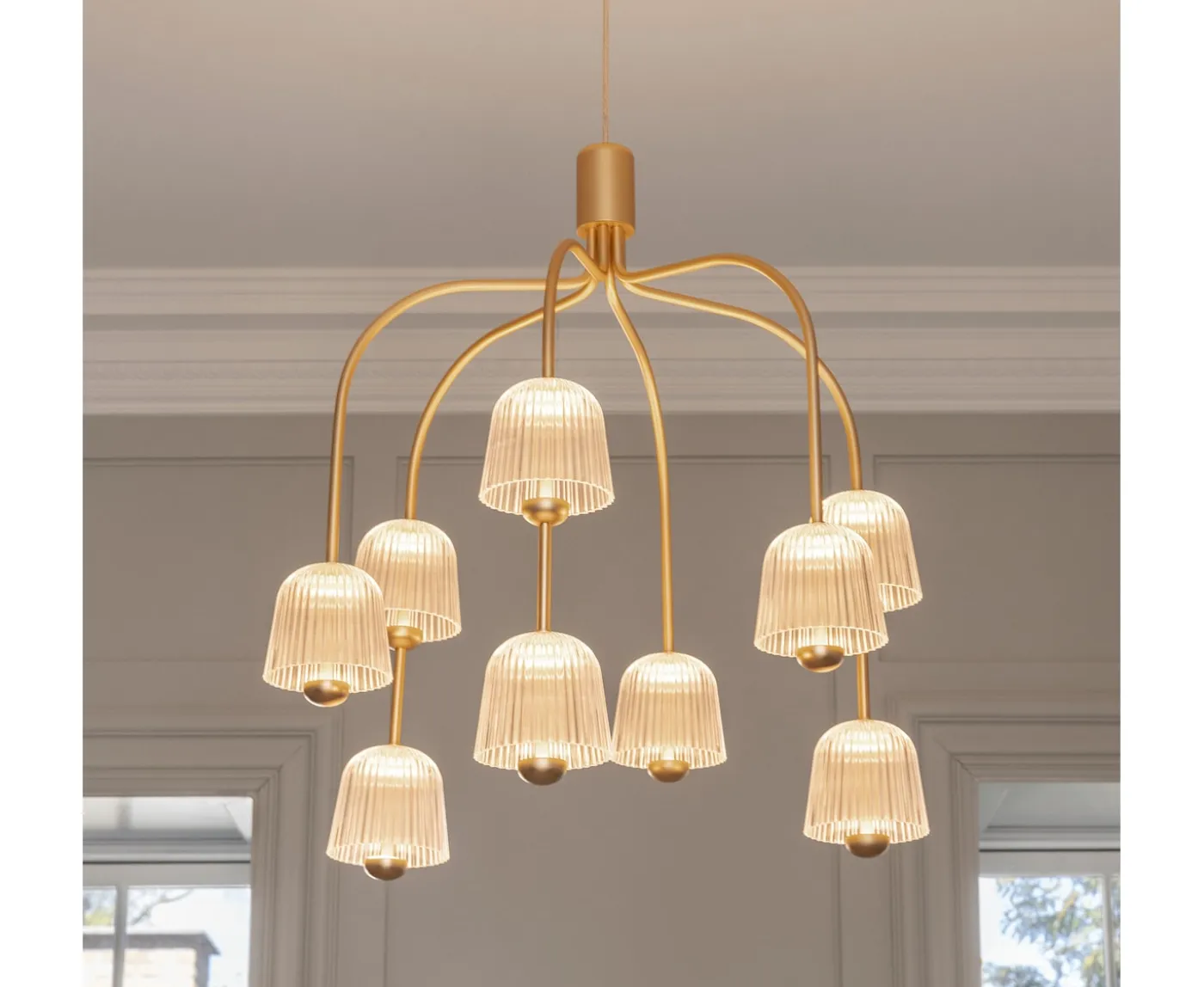 Nuura Asteea 9 Taklampa Satin Brass/Ripple Clear