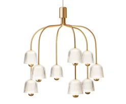 Nuura Asteea 9 Taklampa Satin Brass/Ripple Clear