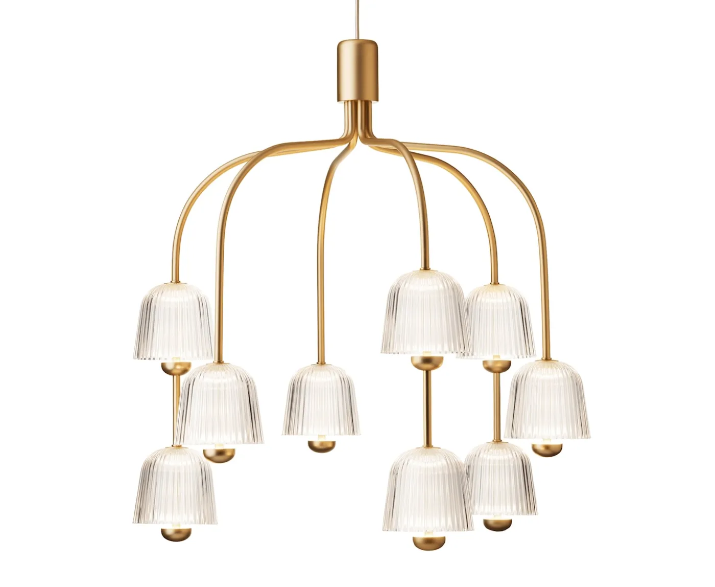 Nuura Asteea 9 Taklampa Satin Brass/Ripple Clear