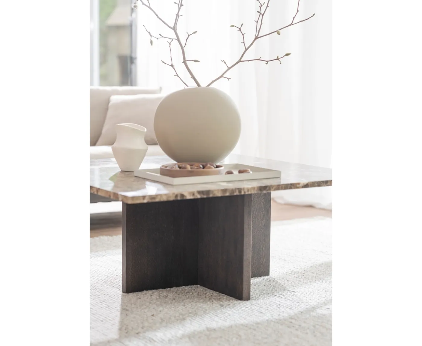 Rowico Home Brooksville Soffbord Brun Marmor/Ek Ø90