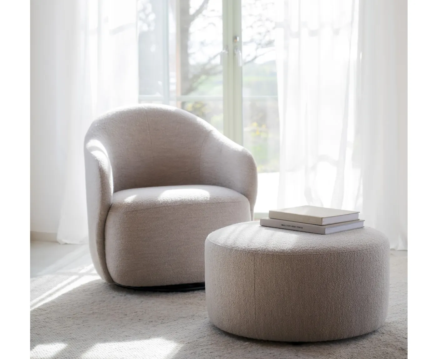 Rowico Home Joplin Sittpuff Ljusbeige Ø70