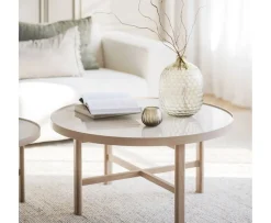 Rowico Home Marsden Soffbord Beige/Vitpigmenterad Ø90