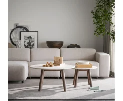 Rowico Home Taransay Soffbord Beige Travertin/Brun Ek Ø90