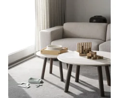 Rowico Home Taransay Soffbord Beige Travertin/Brun Ek Ø90