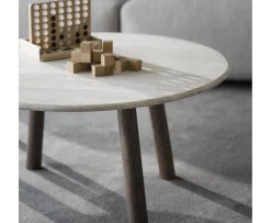 Rowico Home Taransay Soffbord Beige Travertin/Brun Ek Ø90