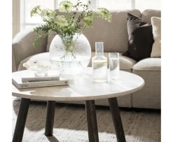 Rowico Home Taransay Soffbord Beige Travertin/Brun Ek Ø90