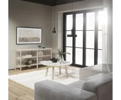 Rowico Home Taransay Soffbord Beige Travertin/Vitpigmenterad Ek Ø90