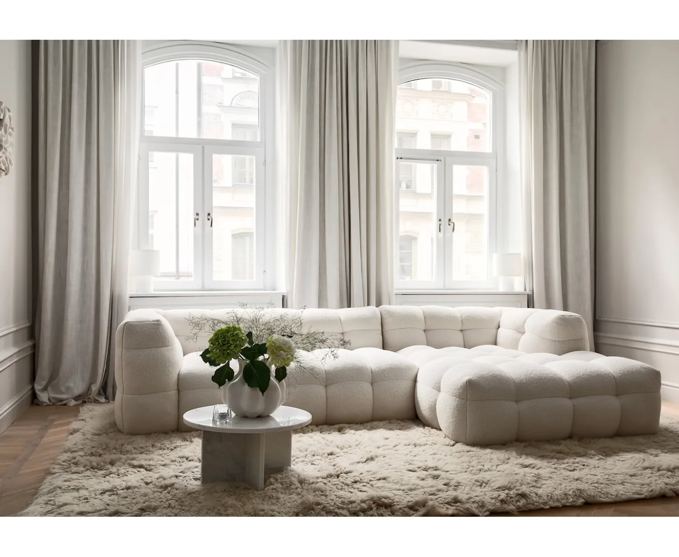 Sleepo Collection Billie Divansoffa Höger Creme Teddy 292cm