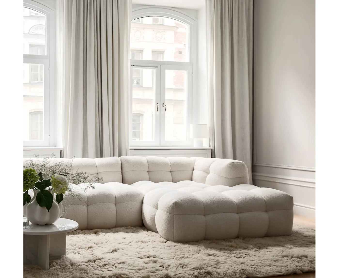 Sleepo Collection Billie Divansoffa Höger Creme Teddy 292cm